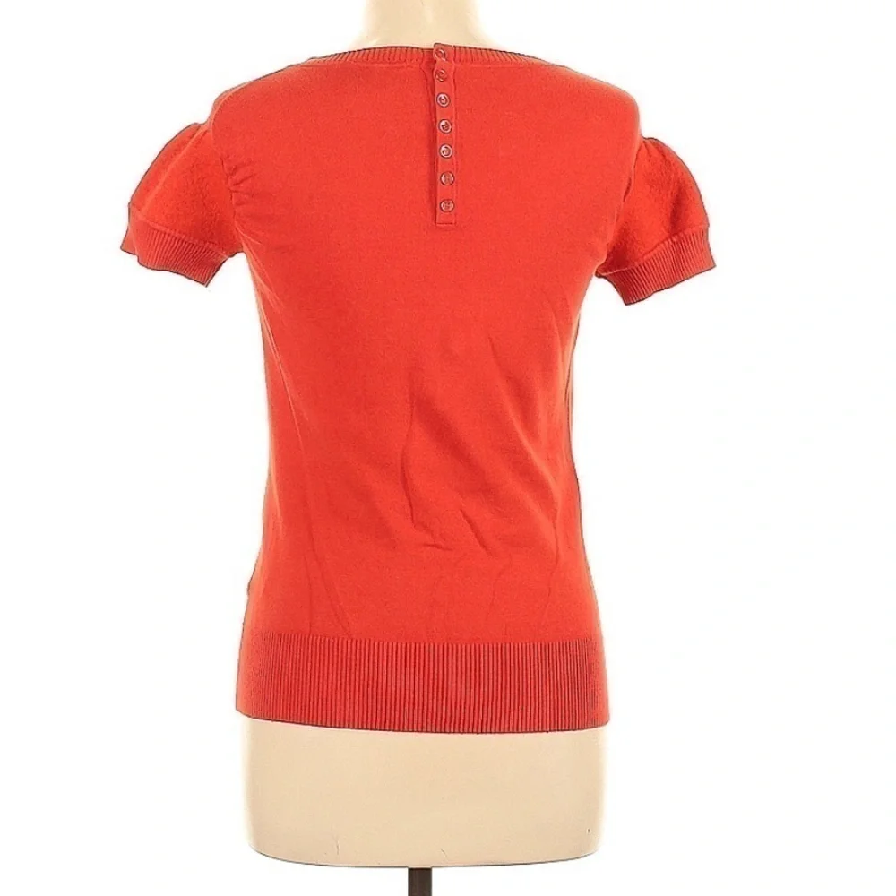 Ted Baker Crewneck Pullover with Felted Short Sleeves and Back Button Detail